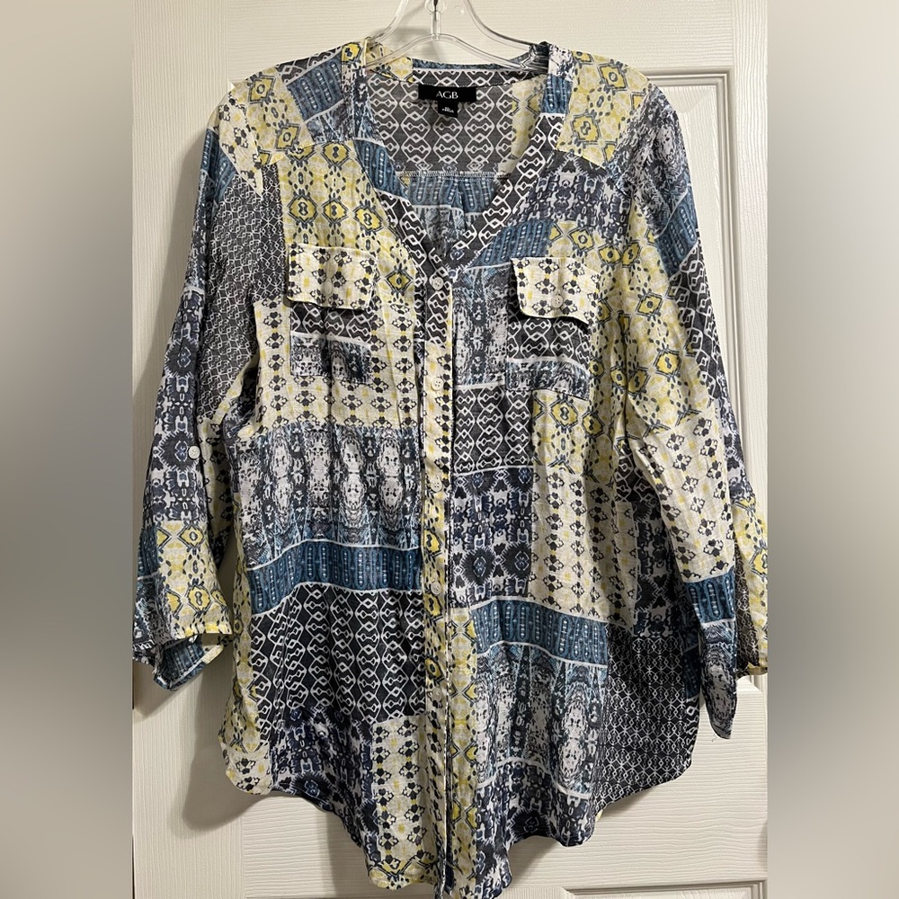AGB Print Button-Up Blouse